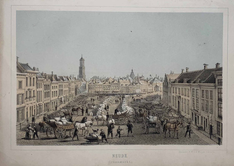 De Neude, Utrecht - Originele kleuren steendruk uit 1860 - Catch Utrecht