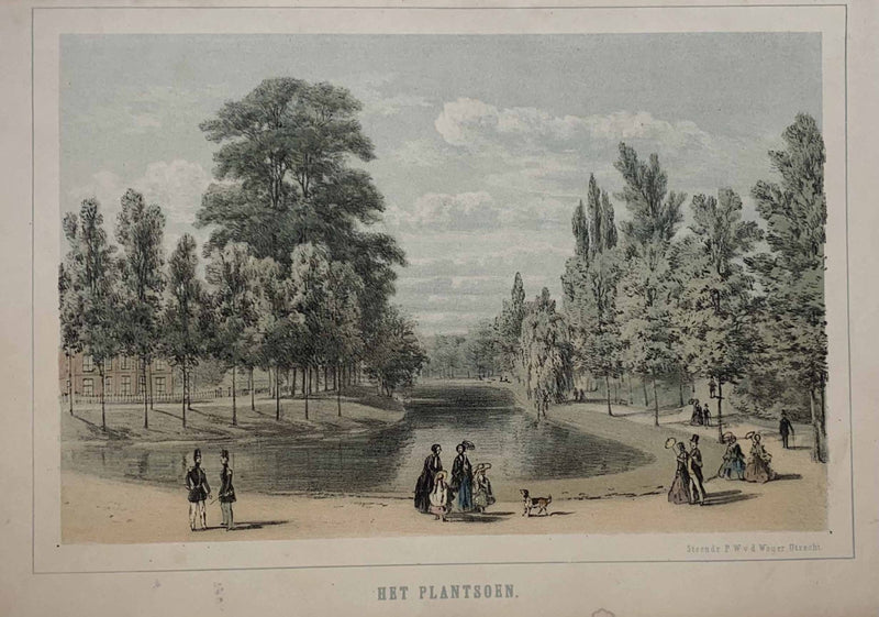 Het plantsoen, Utrecht - Originele kleuren steendruk uit 1860 - Catch Utrecht